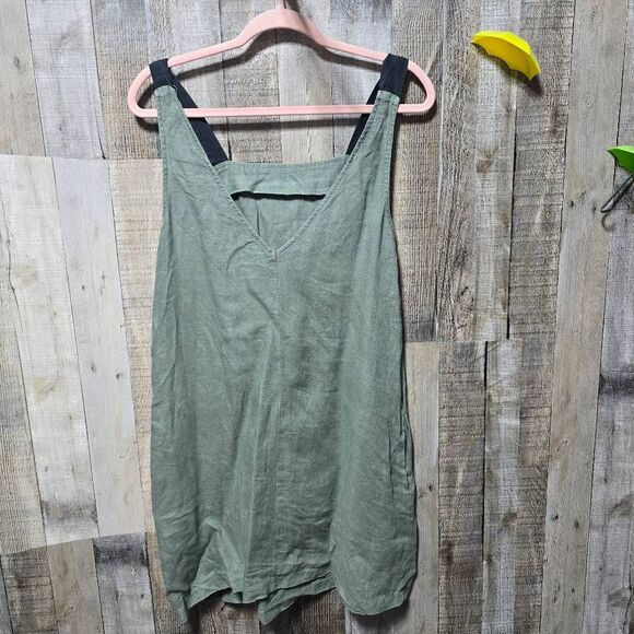Linen & Life Ramona Pulle Olive Green Tank Apron Mini Dress - Picture 2 of 4